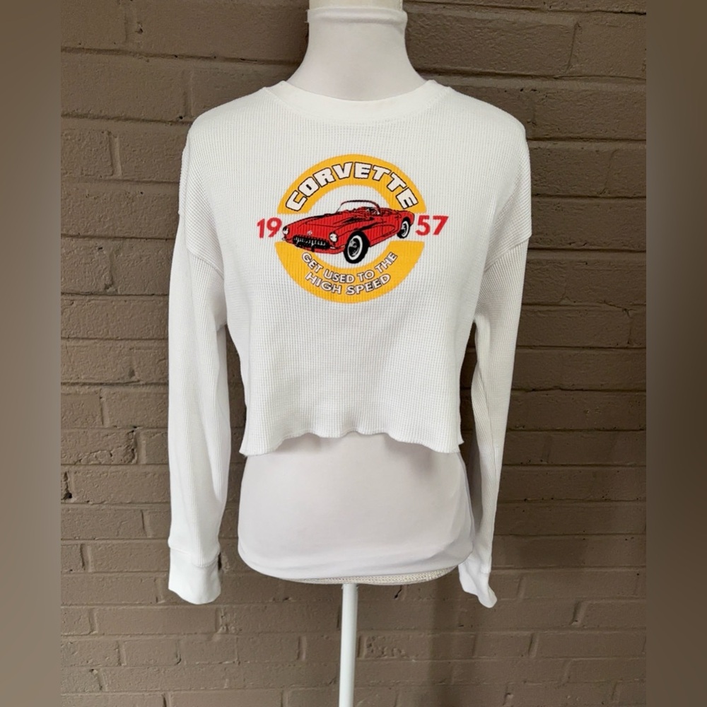 GM Corvette Graphic White Cropped Thermal Top M/L